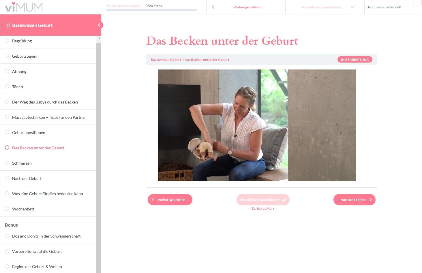 Kursansicht Der Weg des Babies durch das Becken mit Expertin und Hebamme Claudia Kollofrath